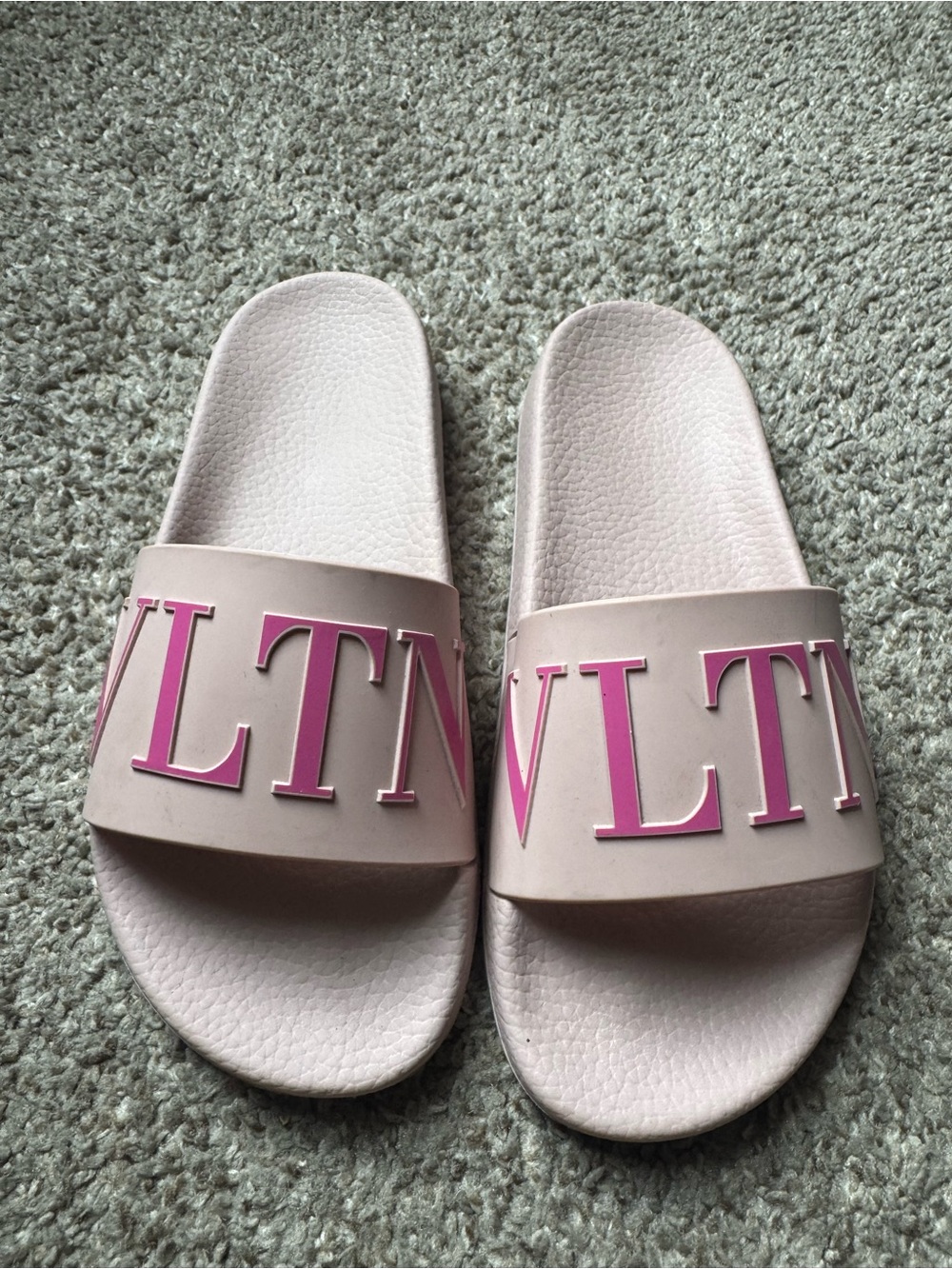 Valentino Pale Pink Slide Sandals with Pink Logo